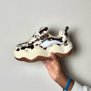 Stylish Cream and Brown Cow print Wavy Chunky Sneakers